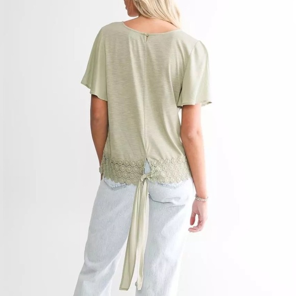 Daytrip Applique Sage Boho Crocket Women’s Top Tie Back Size XL #1600 - Picture 2 of 11